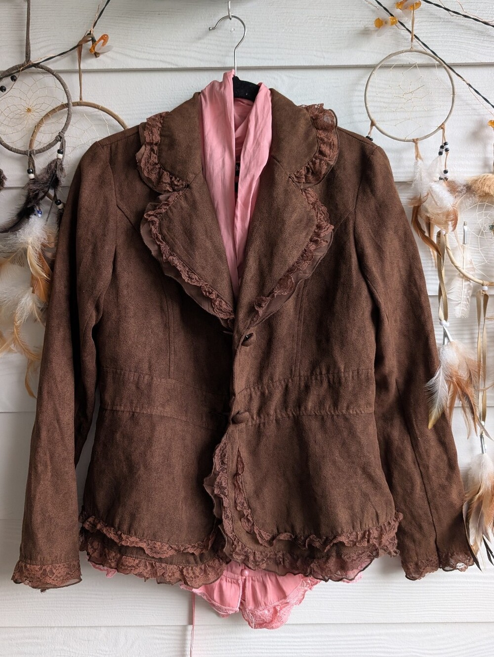Claudia Richard Brown Ruffled Suede-Look Blazer - Picture 6 of 9